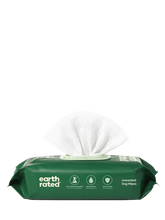 a Wipe coming out of a unscented earth rated grooming wipe pack