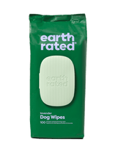A pack of Earth Rated lavender dog grooming wipes with 100 wipes inside.