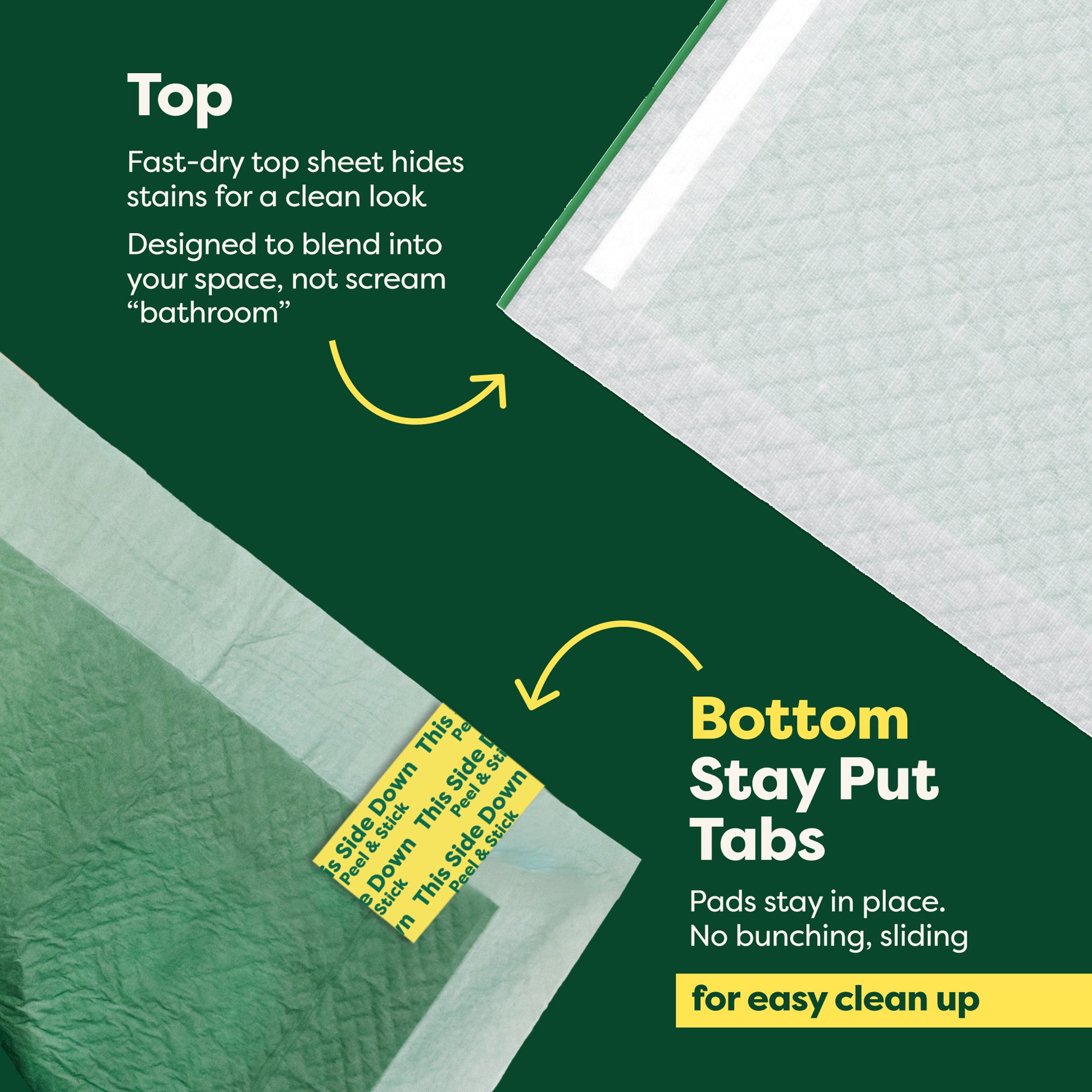 Adhesive Tab Feature on Earth Rated Pee Pads 